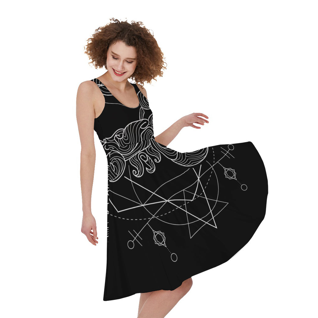 Black And White Scorpio Sign Print Women's Sleeveless Dress