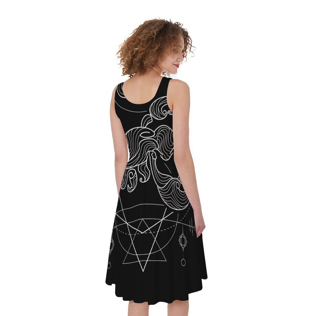 Black And White Scorpio Sign Print Women's Sleeveless Dress