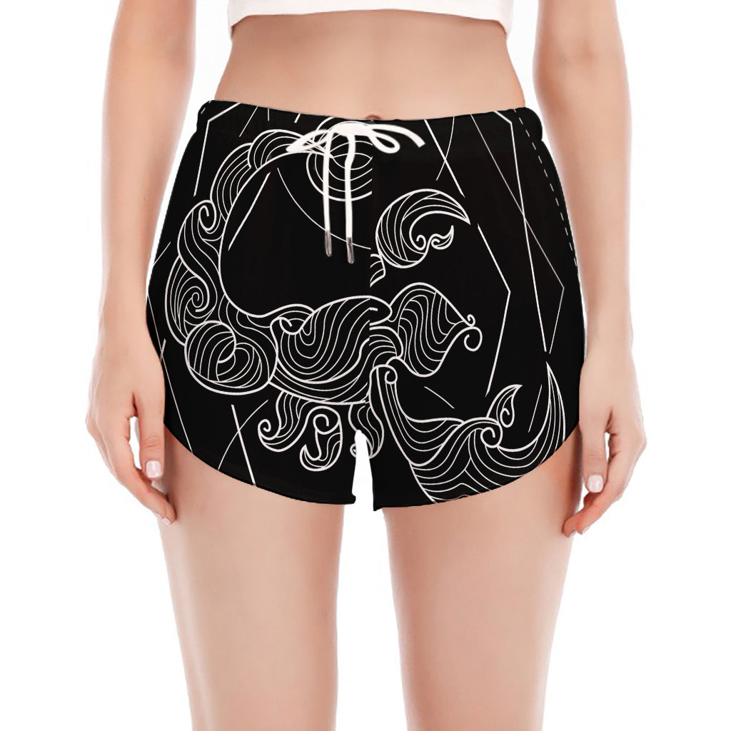 Black And White Scorpio Sign Print Women's Split Running Shorts