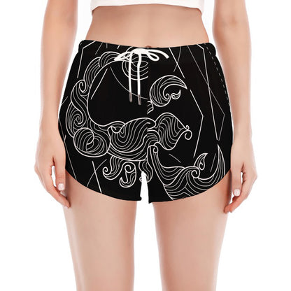 Black And White Scorpio Sign Print Women's Split Running Shorts