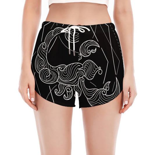 Black And White Scorpio Sign Print Women's Split Running Shorts