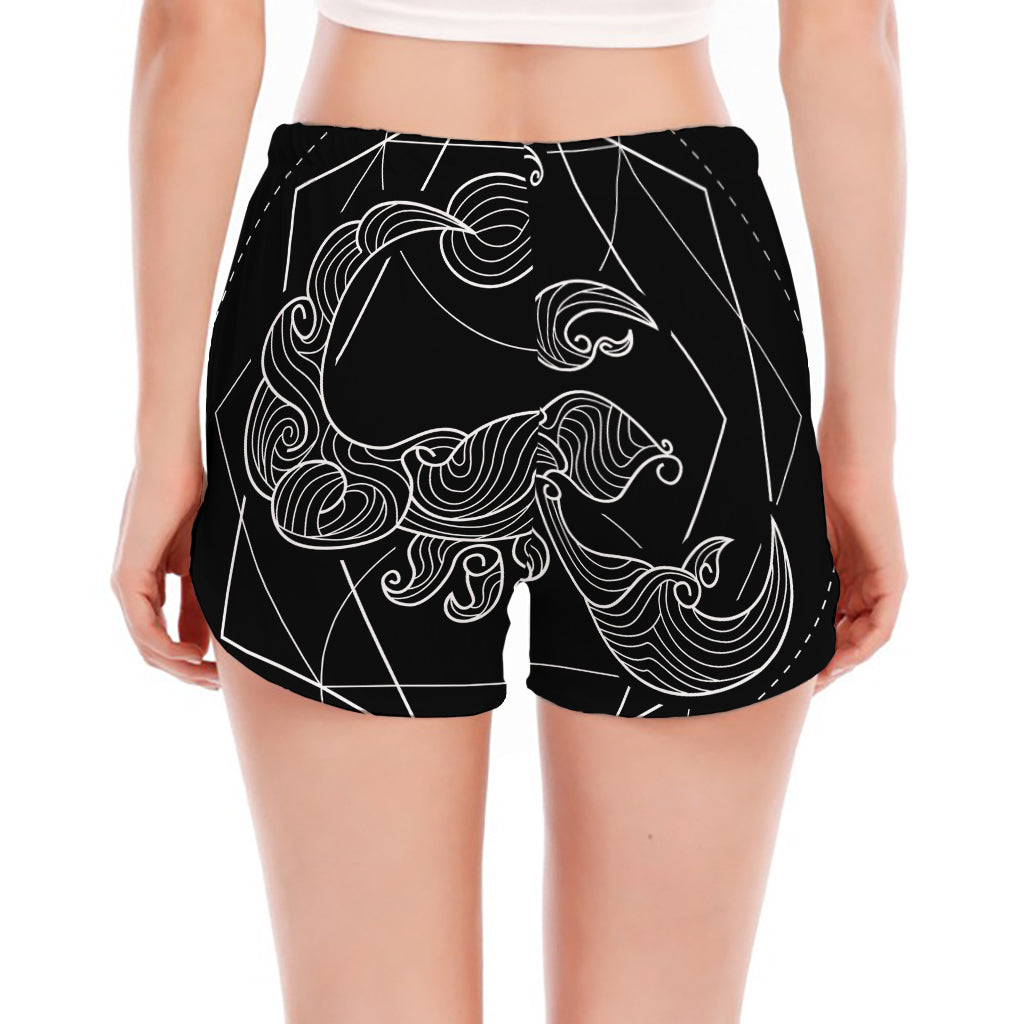 Black And White Scorpio Sign Print Women's Split Running Shorts