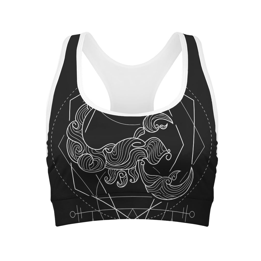Black And White Scorpio Sign Print Women's Sports Bra
