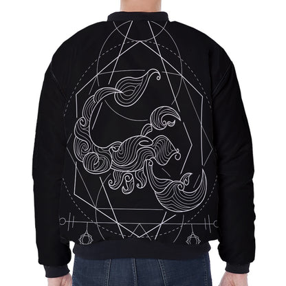 Black And White Scorpio Sign Print Zip Sleeve Bomber Jacket
