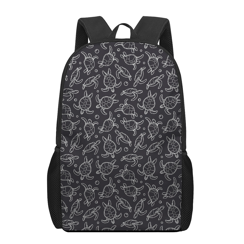 Black And White Sea Turtle Pattern Print 17 Inch Backpack