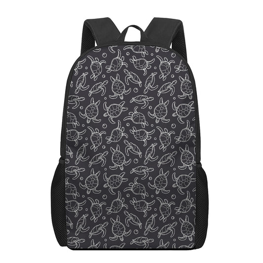 Black And White Sea Turtle Pattern Print 17 Inch Backpack