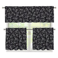 Black And White Sea Turtle Pattern Print 3 Piece Kitchen Curtains