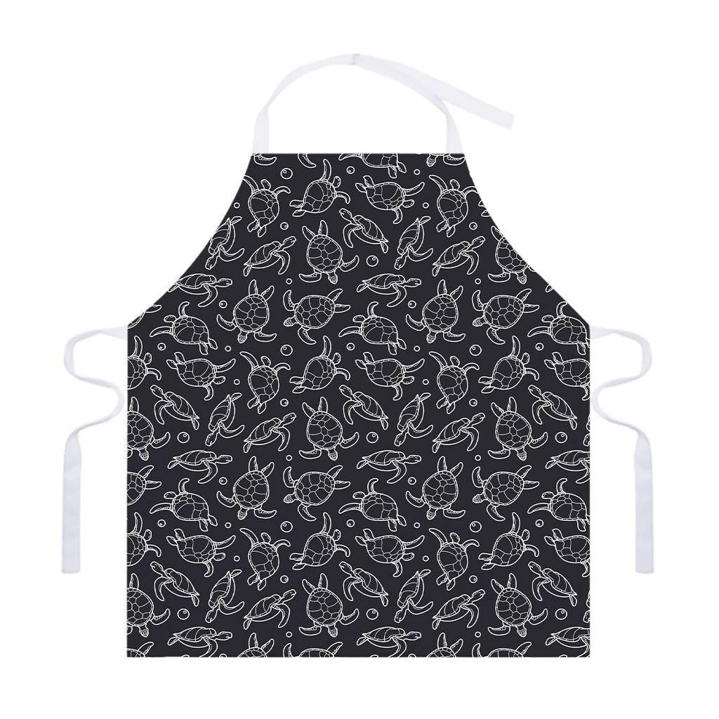 Black And White Sea Turtle Pattern Print Adjustable Apron