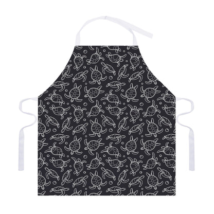 Black And White Sea Turtle Pattern Print Adjustable Apron