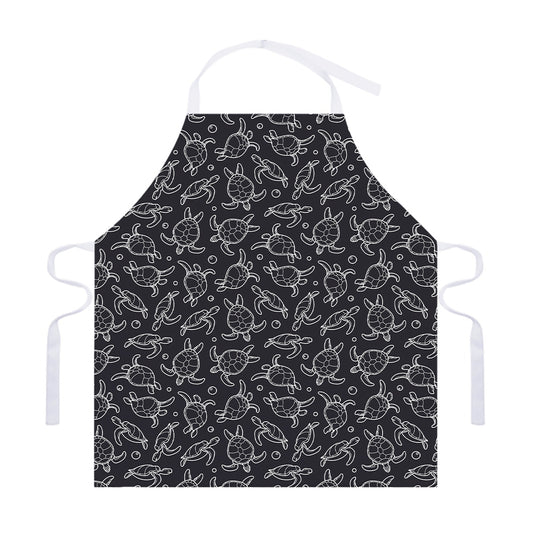 Black And White Sea Turtle Pattern Print Adjustable Apron