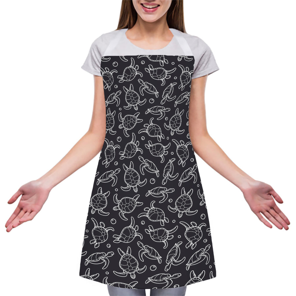 Black And White Sea Turtle Pattern Print Adjustable Apron
