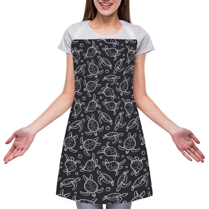 Black And White Sea Turtle Pattern Print Adjustable Apron