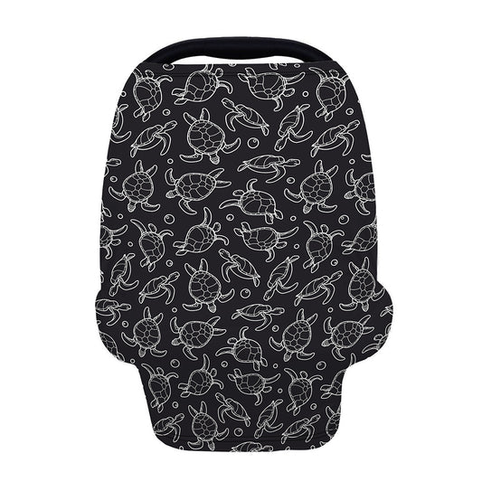 Black And White Sea Turtle Pattern Print Baby Seat Cover