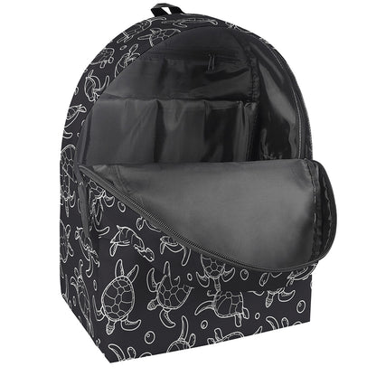 Black And White Sea Turtle Pattern Print Backpack