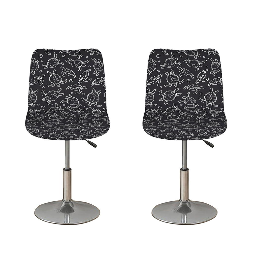 Black And White Sea Turtle Pattern Print Bar Stool Covers