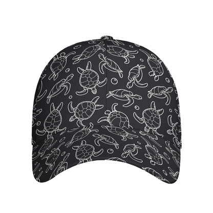Black And White Sea Turtle Pattern Print Baseball Cap