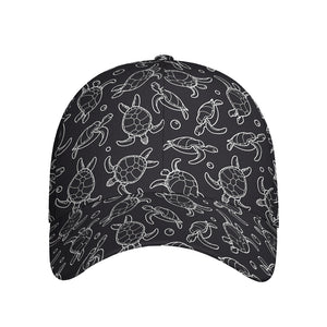 Black And White Sea Turtle Pattern Print Baseball Cap