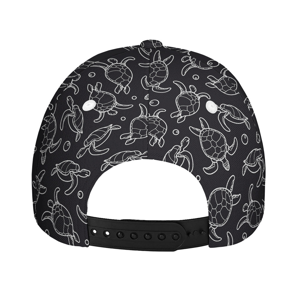 Black And White Sea Turtle Pattern Print Baseball Cap