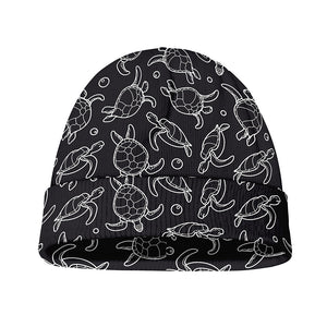 Black And White Sea Turtle Pattern Print Beanie