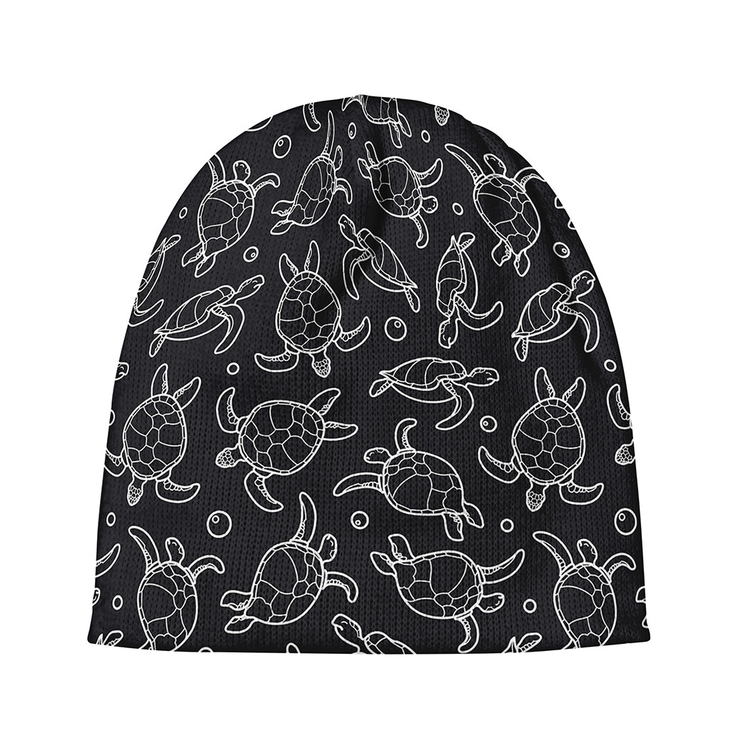 Black And White Sea Turtle Pattern Print Beanie