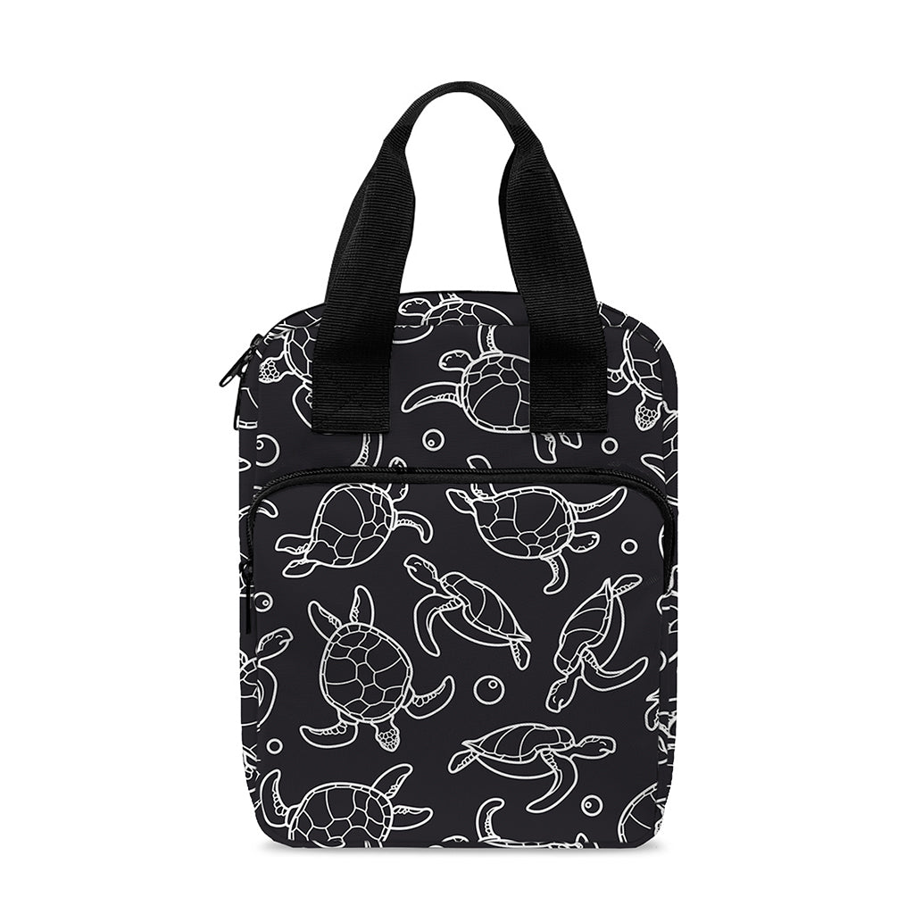 Black And White Sea Turtle Pattern Print Bible Tote Bag