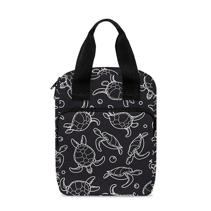 Black And White Sea Turtle Pattern Print Bible Tote Bag