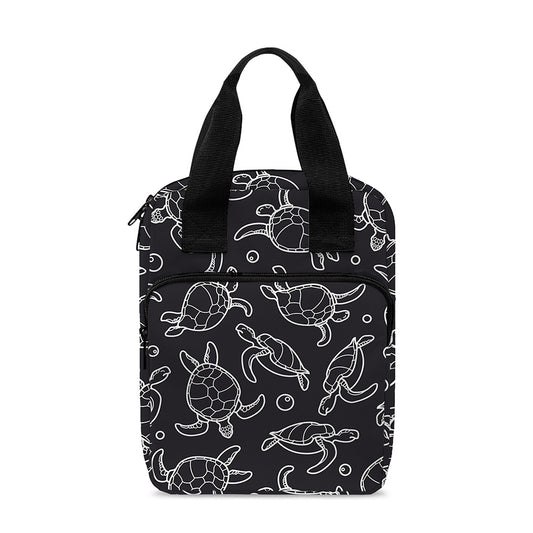 Black And White Sea Turtle Pattern Print Bible Tote Bag