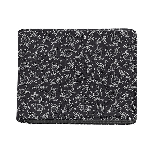 Black And White Sea Turtle Pattern Print Bifold Wallet