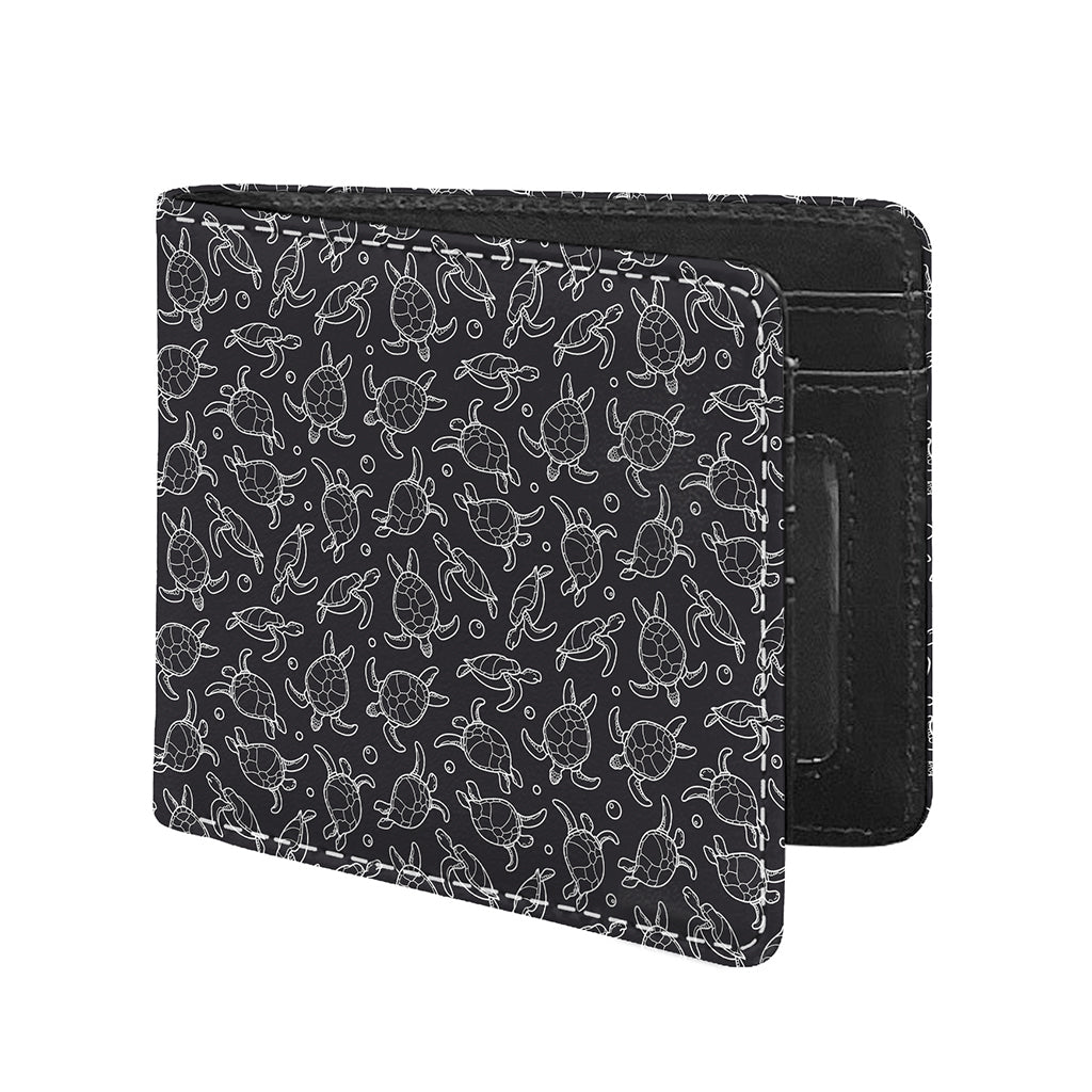 Black And White Sea Turtle Pattern Print Bifold Wallet