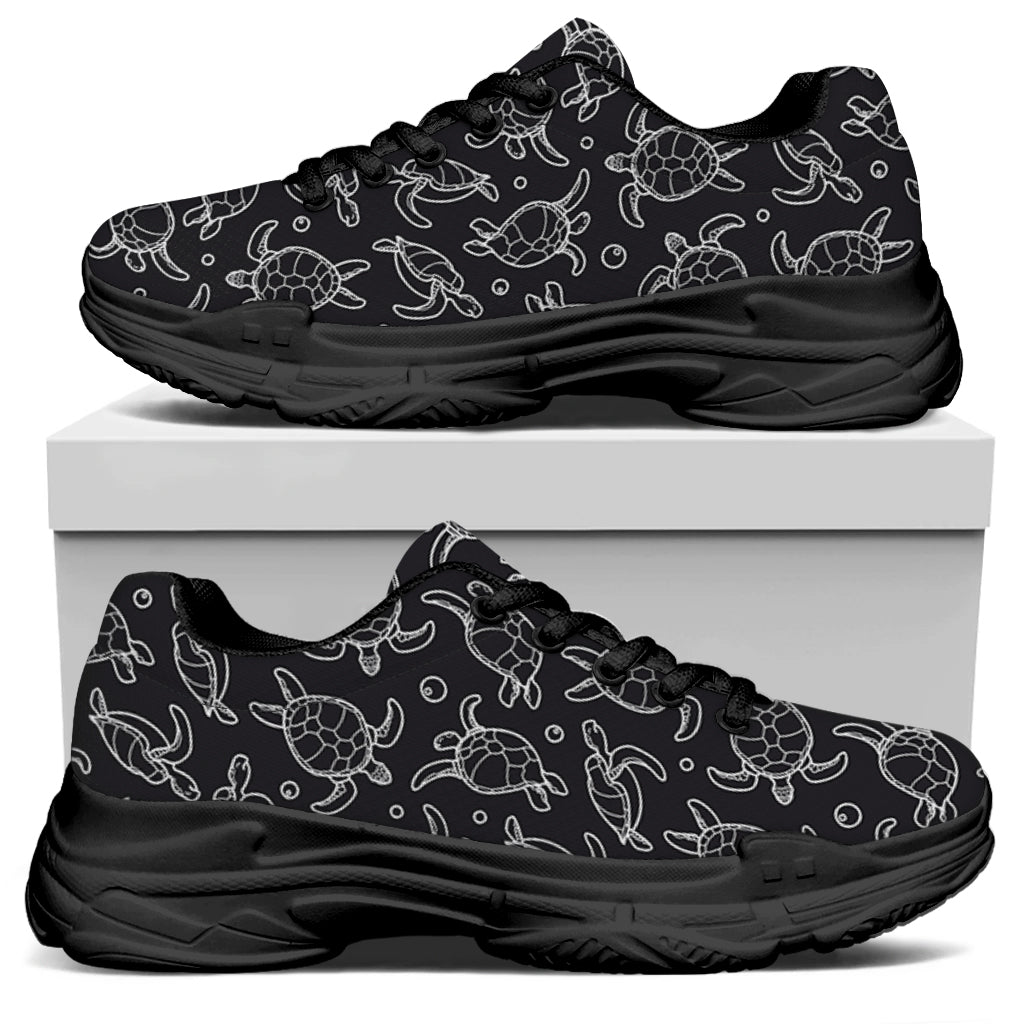 Black And White Sea Turtle Pattern Print Black Chunky Shoes