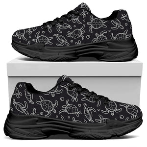 Black And White Sea Turtle Pattern Print Black Chunky Shoes