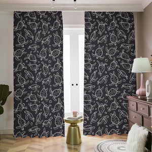 Black And White Sea Turtle Pattern Print Blackout Pencil Pleat Curtains