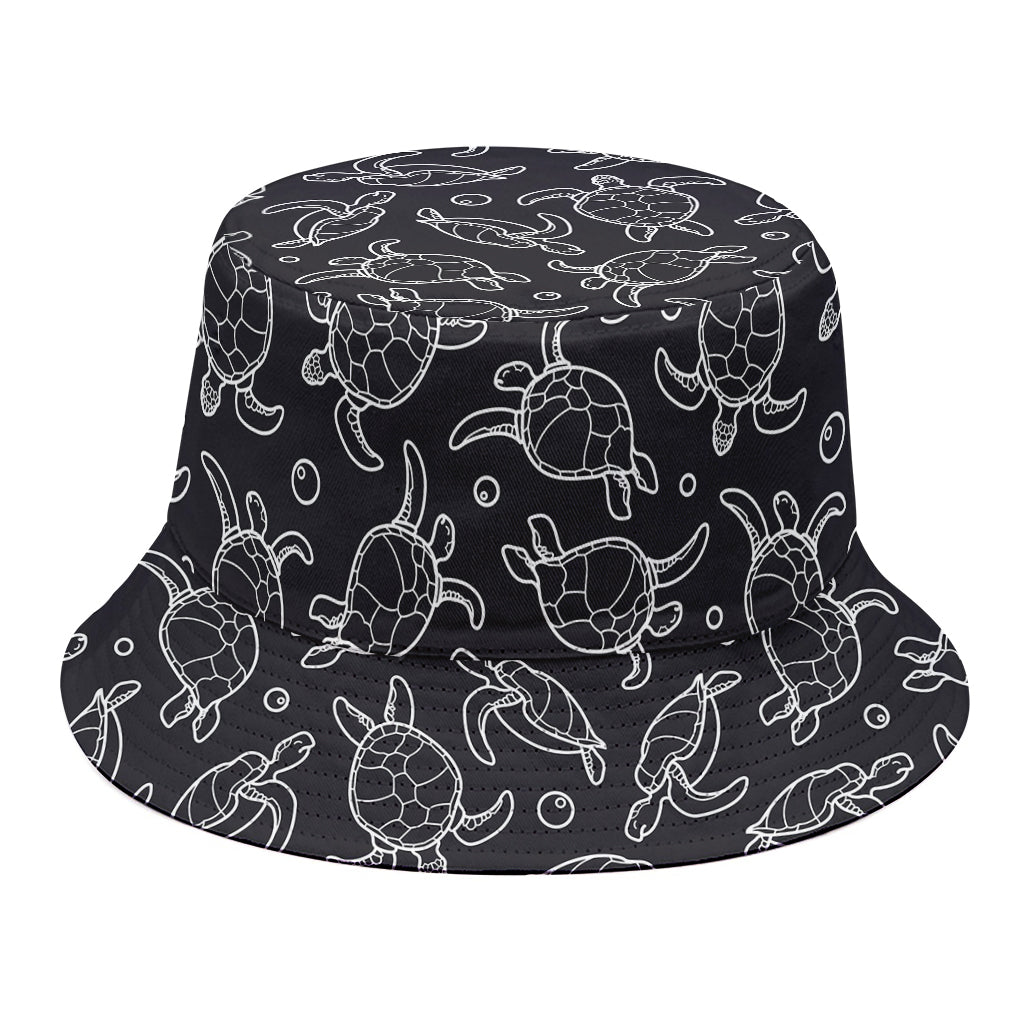 Black And White Sea Turtle Pattern Print Bucket Hat