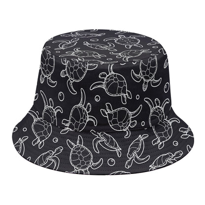 Black And White Sea Turtle Pattern Print Bucket Hat