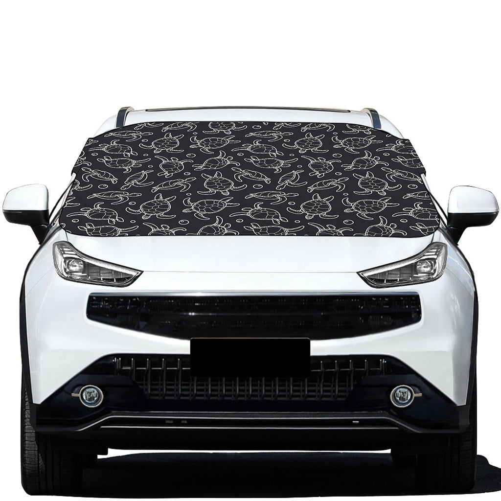 Black And White Sea Turtle Pattern Print Car Windshield Snow Cover