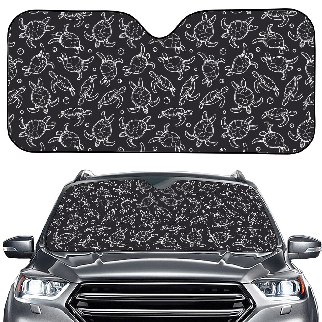 Black And White Sea Turtle Pattern Print Car Windshield Sun Shade