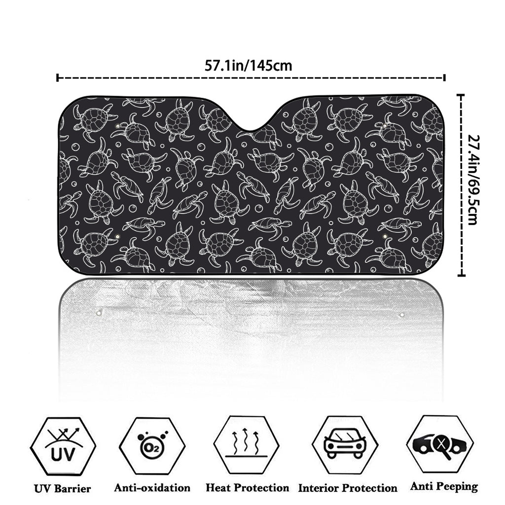 Black And White Sea Turtle Pattern Print Car Windshield Sun Shade