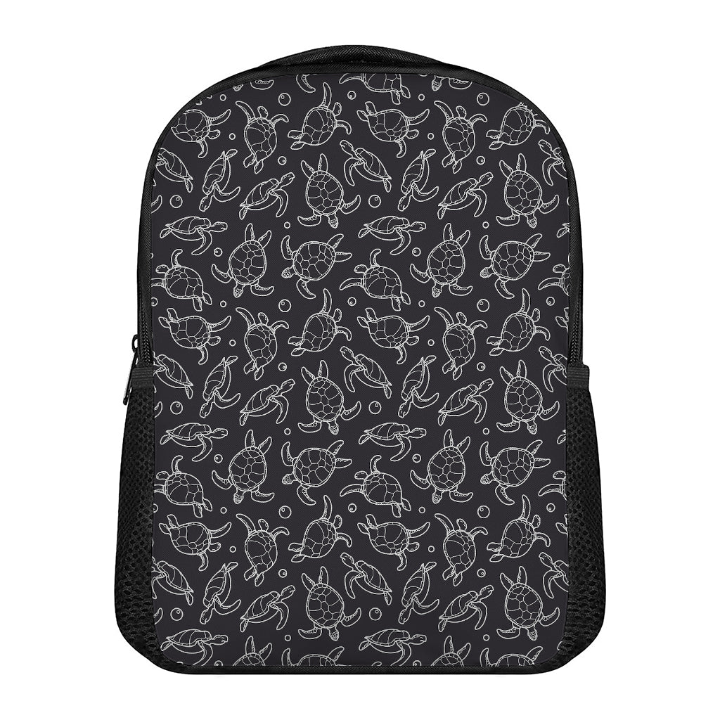Black And White Sea Turtle Pattern Print Casual Backpack