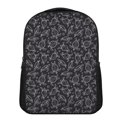 Black And White Sea Turtle Pattern Print Casual Backpack