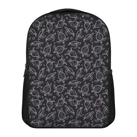 Black And White Sea Turtle Pattern Print Casual Backpack