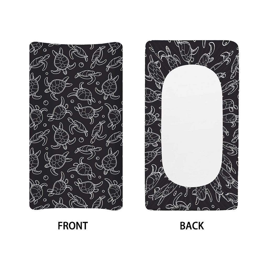 Black And White Sea Turtle Pattern Print Changing Pad Cover