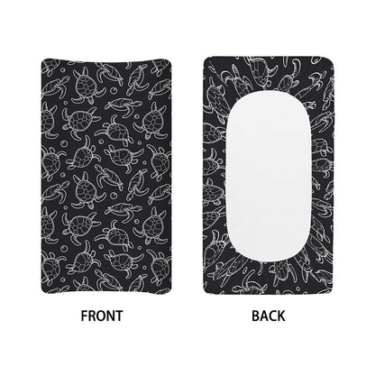 Black And White Sea Turtle Pattern Print Changing Pad Cover