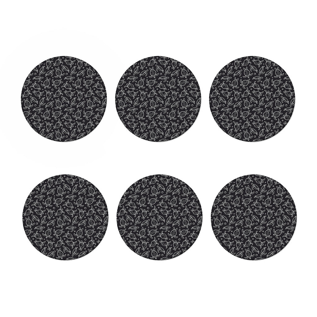 Black And White Sea Turtle Pattern Print Coaster Set