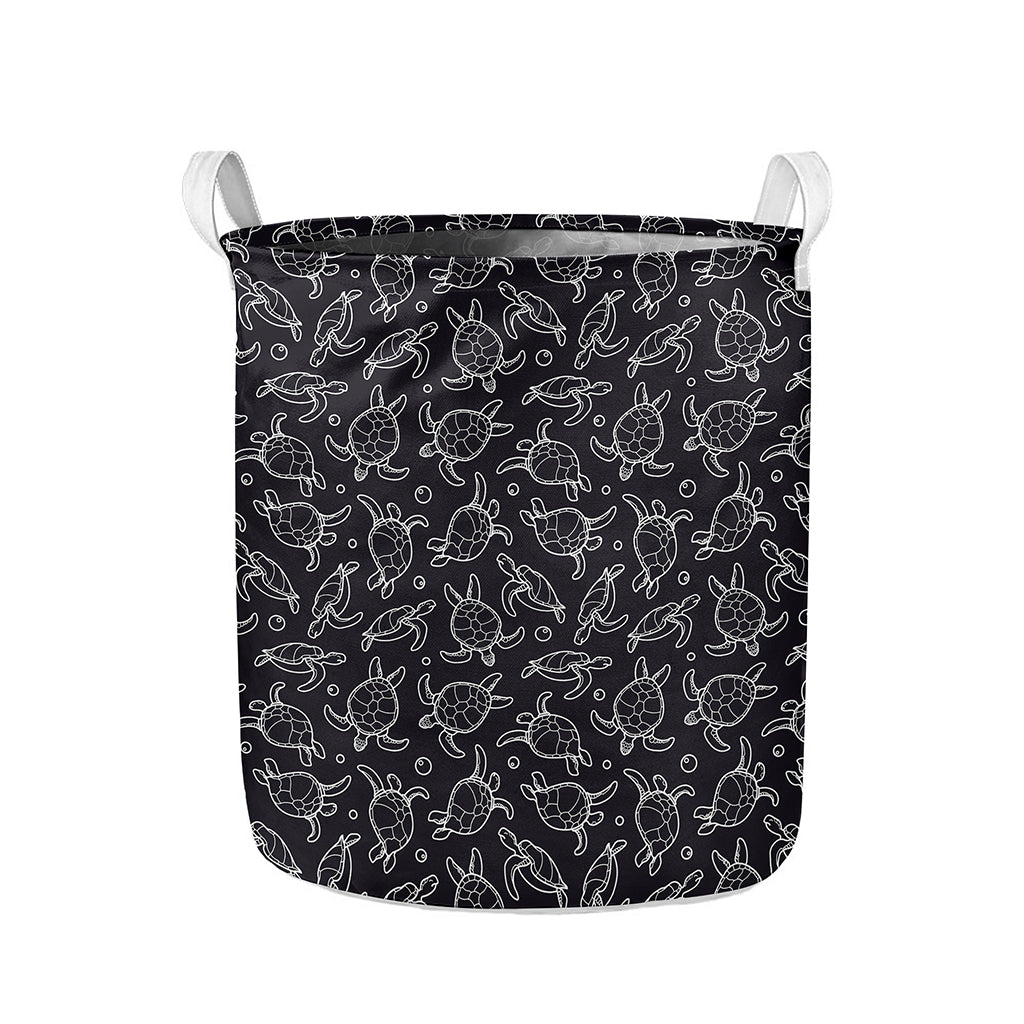 Black And White Sea Turtle Pattern Print Collapsible Laundry Basket
