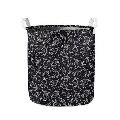 Black And White Sea Turtle Pattern Print Collapsible Laundry Basket