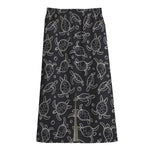 Black And White Sea Turtle Pattern Print Cotton Front Slit Maxi Skirt