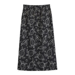 Black And White Sea Turtle Pattern Print Cotton Front Slit Maxi Skirt