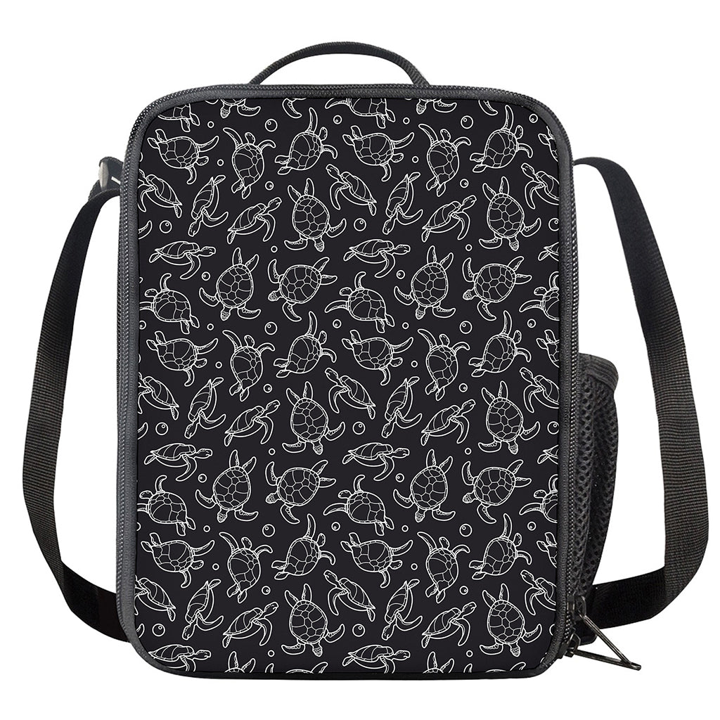 Black And White Sea Turtle Pattern Print Crossbody Lunch Bag