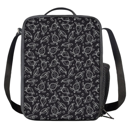 Black And White Sea Turtle Pattern Print Crossbody Lunch Bag
