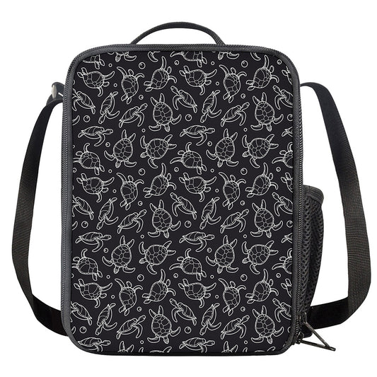 Black And White Sea Turtle Pattern Print Crossbody Lunch Bag